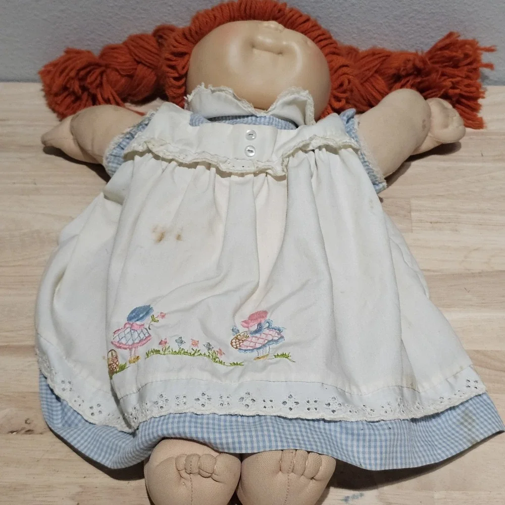 Vintage 80s Cabbage Patch Doll White Dress Orange Red Hair Blue Eyes #53